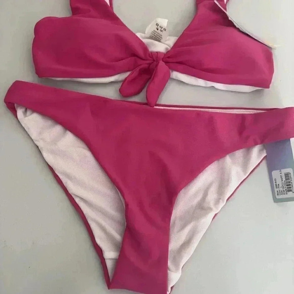 Shimmer Bay Pink 2 Piece Swimsuit Set Bikini Tie Front Barbie Size Junior Large - Picture 2 of 10
